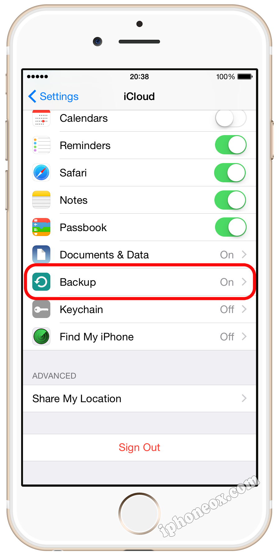 Tap Backup (Storage & Backup for iOS 7 or earlier)
